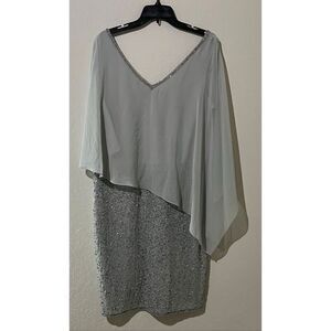 J Kara Womens Caplet V-Neck Short Cocktail Beaded Dress -16W